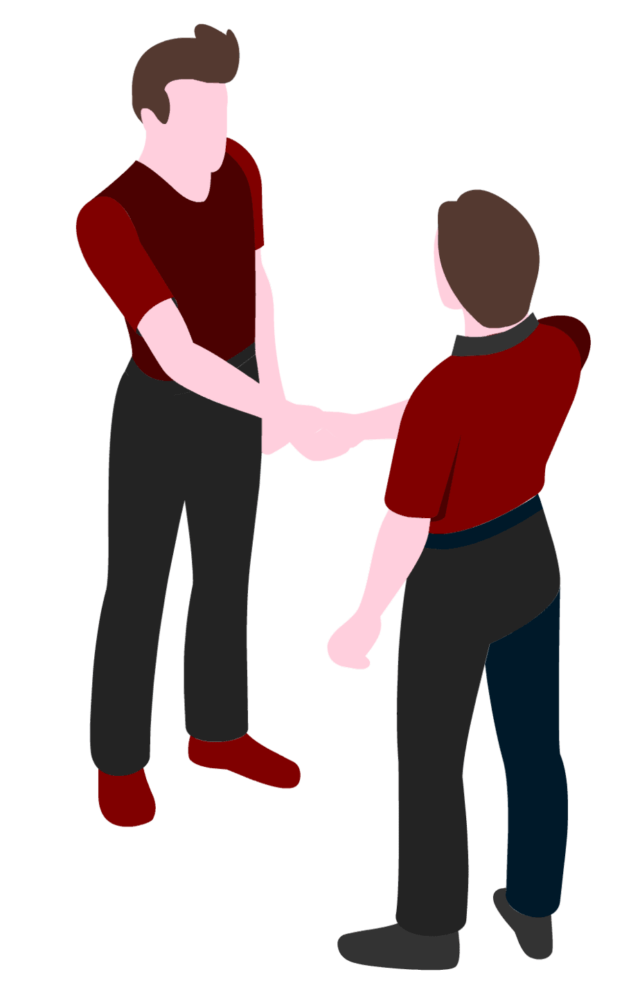 Isometric drawing of 2 men shaking hands closing a deal
