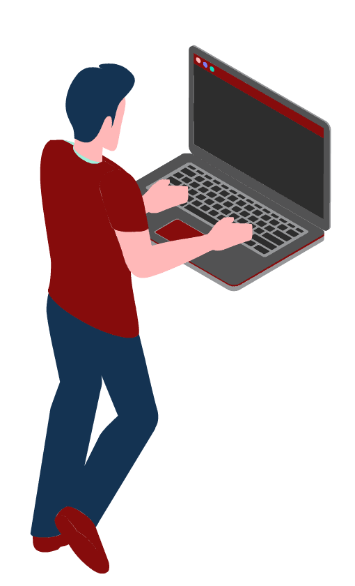 Isometric drawing of a Man working on a laptop